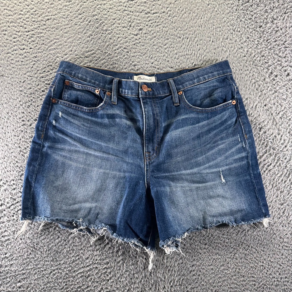 Madewell Shorts Womens 33 Blue Cotton Denim Mom Workwear High-Rise Faded Stretch
